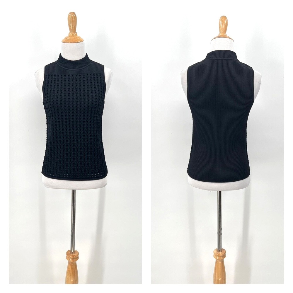 RAG AND BONE Ingrid Sleeveless Top Women XS Black Mock Neck Open Knit Ribbed